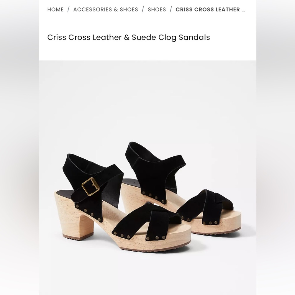loft Criss Cross Leather & Suede Clog Sandals - Black‎